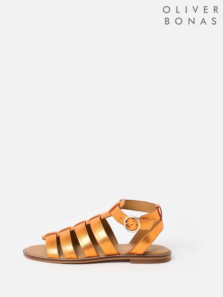 Oliver Bonas Orange Metallic Leather Gladiator Sandals (H40207) | R$ 640