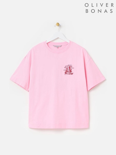 Oliver Bonas Cactus Embroidered 100% Cotton T-Shirt (H40216) | R$ 395