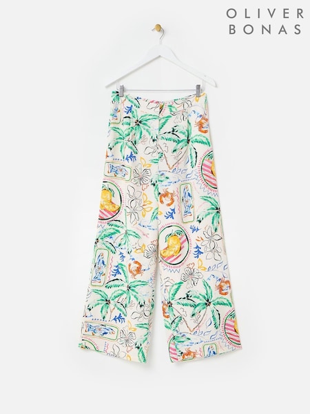 Oliver Bonas Multi Summer Tropical Print Wide Leg Trousers (H40227) | ₪342