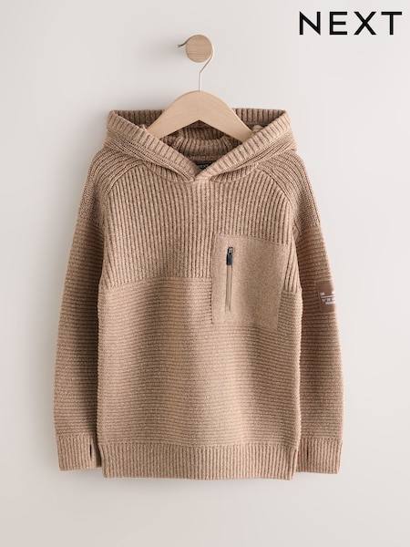 بني فاتح بني - Utility Knitted Hoodie (3-16yrs) (H40231) | ‏94 ر.ق. - ‏120 ر.ق.