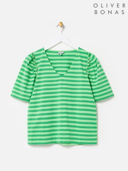 Oliver Bonas Striped V-Neck 100% Cotton T-Shirt (H40233) | €55