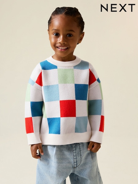 مربعات زاهية - Knitted Crew Neck Jumper (3mths-7yrs) (H40248) | ‏78 ر.ق. - ‏88 ر.ق.