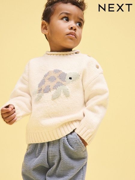 Cream Turtle Character Knitted Crew Neck Jumper (3mths-7yrs) (H40249) | AED76 - AED86