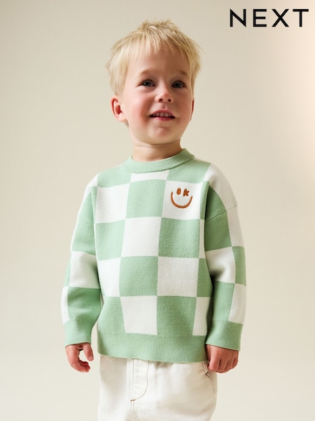 أخضر مربعات - Knitted Crew Neck Jumper (3mths-7yrs) (H40257) | ‏78 ر.ق. - ‏88 ر.ق.