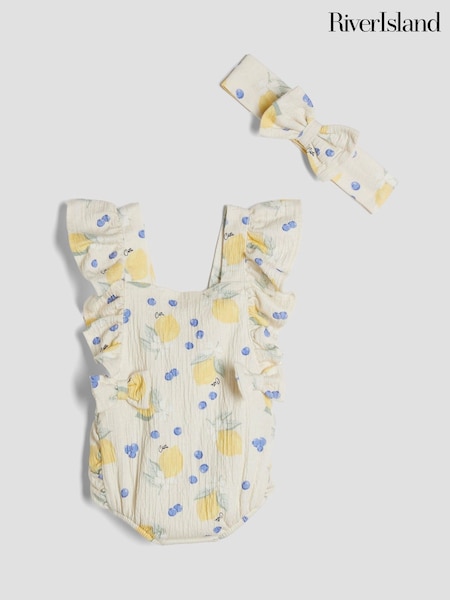 River Island Cream Baby Girls Lemon Occasion Romper (H40429) | R$ 255