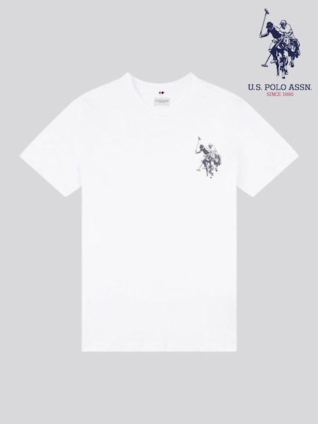 U.S. Polo Assn. White Large Boys Double Horsemen Graphic Print 100% Cotton T-Shirt (H40433) | $32 - $38