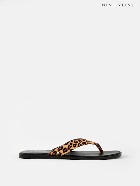 Mint Velvet Natural Lula Leopard Print Textured Flip Flops (H40653) | €69