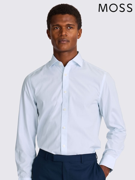 MOSS Sky Blue and White Tailored Fit Poplin Stripe Non-Iron Shirt (H40704) | €66