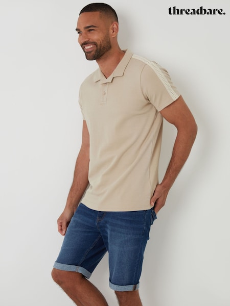 Threadbare Natural Crochet Detail Revere Collar 100% Cotton Polo Shirt (H40728) | R$ 230