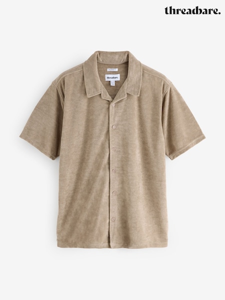 Natural - Threadbare Towelling Revere Collar Short Sleeve Shirt (H40731) | 179 LEI