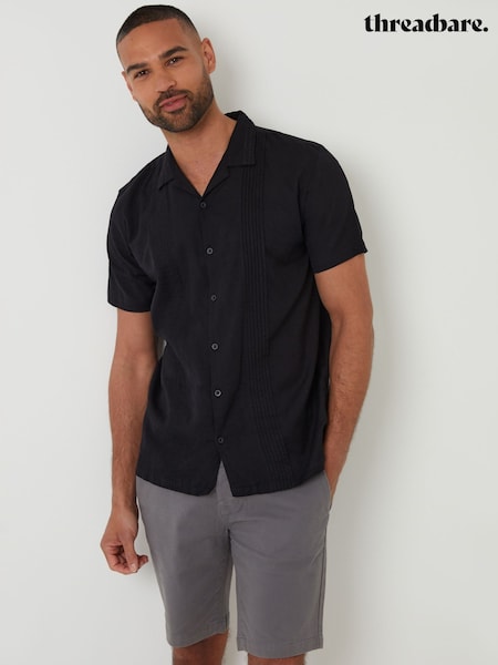 Чорний - Threadbare Pleat Detail Linen Blend Short Sleeve Shirt (H40734) | 1 442 грн