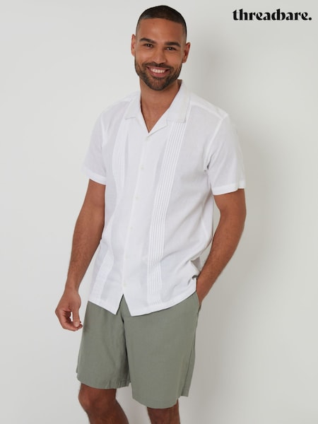 Білий - Threadbare Pleat Detail Linen Blend Short Sleeve Shirt (H40744) | 1 442 грн