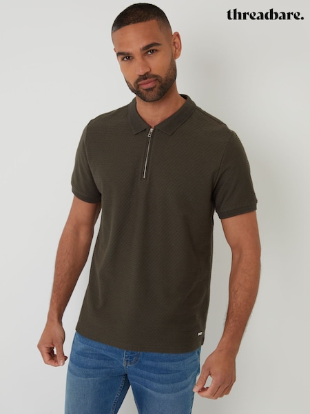 Threadbare Green Textured Quarter Zip 100% Cotton Polo Shirt (H40750) | 1,202 UAH