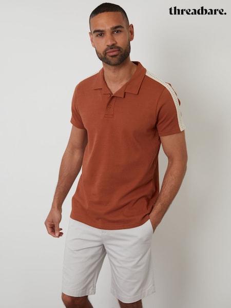 برتقالي - Threadbare Crochet Detail Revere Collar 100% Cotton Polo Shirt (H40757) | ‏133 د.إ.‏