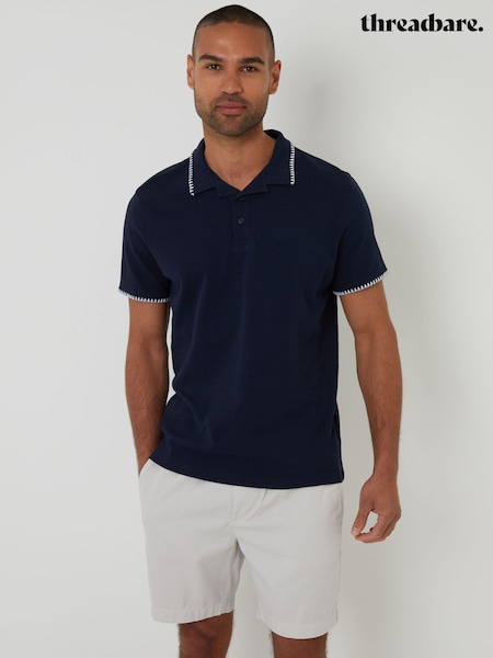 Темно-синій - Threadbare Contrast Revere Collar 100% Cotton Polo Shirt (H40758) | 1 202 грн