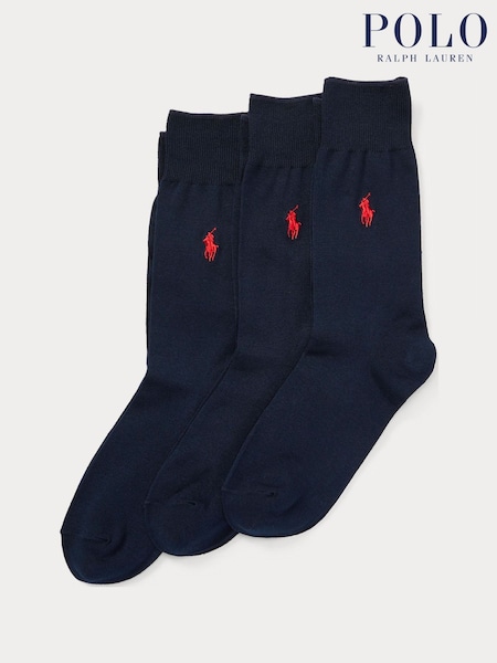 Polo Ralph Lauren Blue Mercerised Cotton Crew Ankle Socks 3 Pack (H40787) | €50