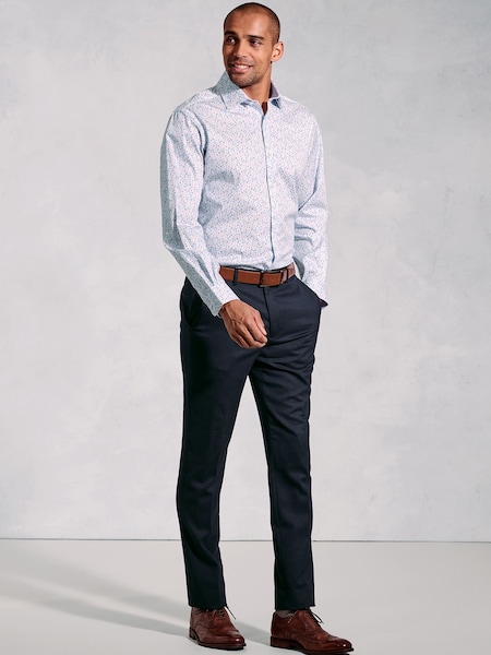 Brook Taverner Blue Ditsy Watercolour Floral Print Stretch Long Sleeve Shirt (H41048) | R$ 495