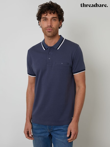 Threadbare Blue Jetted Pocket Interlock 100% Cotton Polo Shirt (H41083) | €26