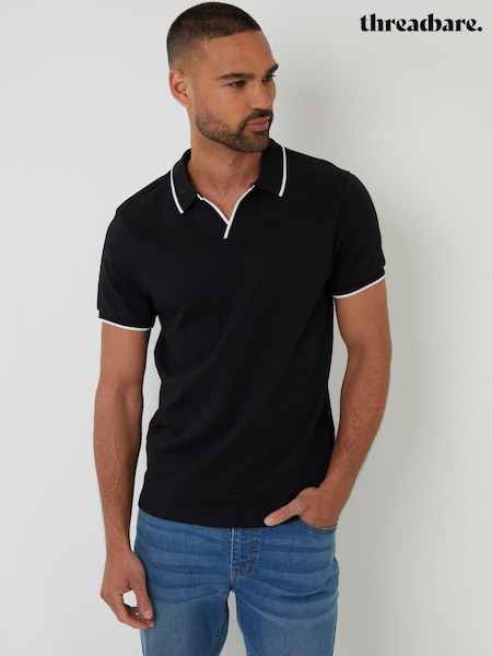 Threadbare Black Interlock Trophy Neck 100% Cotton Polo Shirt (H41091) | 1,202 UAH