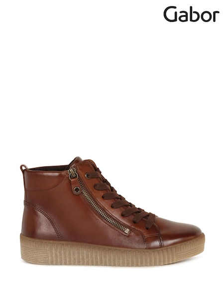 Gabor Lake Sattel Leather Hi-Top Brown Trainers (H41131) | R$ 1.135