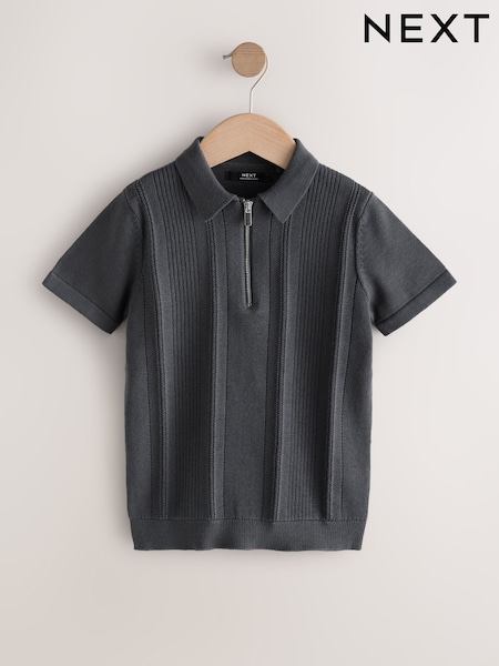 رمادي رمادي داكن - Knitted Zip Neck Polo Shirt (3-16yrs) (H41173) | ‏73 ر.ق. - ‏99 ر.ق.