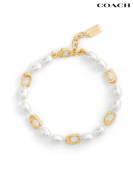 COACH Gold Tone Signature Heritage Pearl Strand Bracelet (H41196) | €191