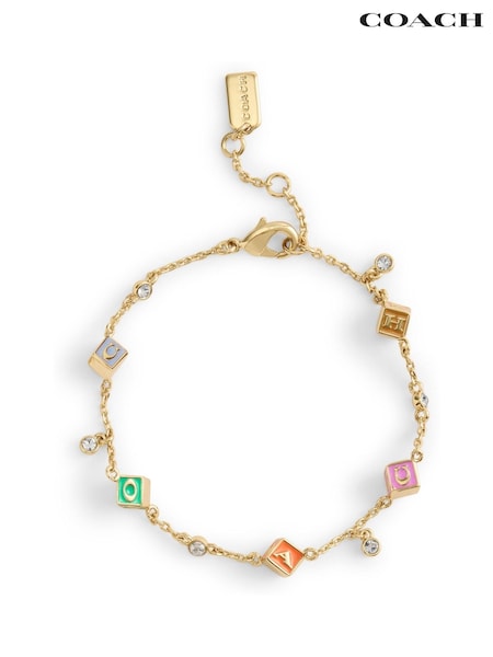 COACH Gold Tone Signature Logo Enamel Cube Strand Bracelet (H41200) | €159