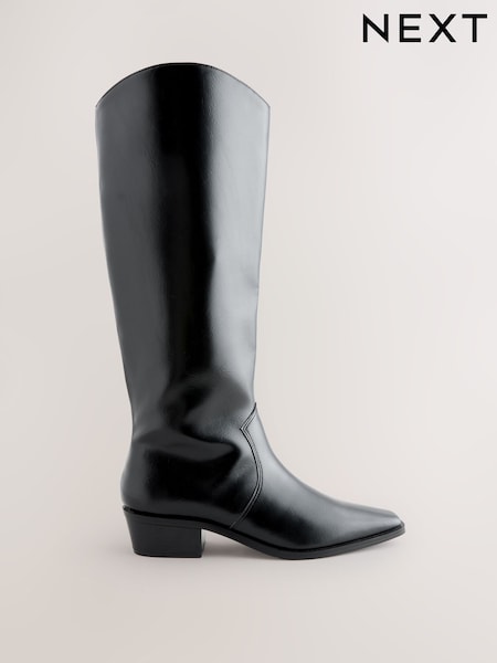 Black Crinkle Texture Forever Comfort® Chisel Toe Knee High Boots (H41216) | €66