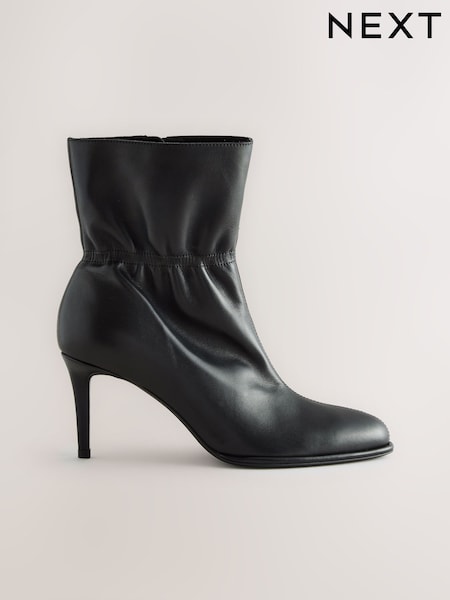 Black Leather Forever Comfort® Ruched Ankle Boots (H41303) | €116.50