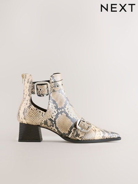 Snake Print Forever Comfort® Cut Out Buckle Detail Ankle Boots (H41304) | AED231