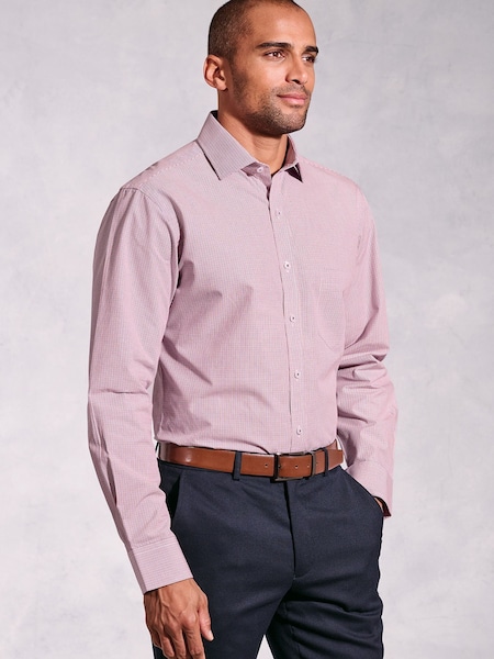 Brook Taverner Pink Micro Oxford Check 100% Cotton Long Sleeve Shirt (H41329) | ₪251