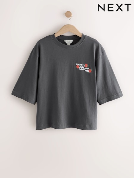 Grey Sugar and Spice Graphic Slogan Short Sleeve T-Shirt (H41376) | €13