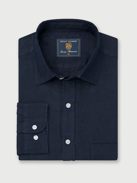 Brook Taverner Blue Pure 100% Linen Shirt (H41419) | €86