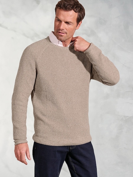 Brook Taverner Natural Melange Waffle Stitch Crew Neck 100% Cotton Jumper (H41424) | R$ 590