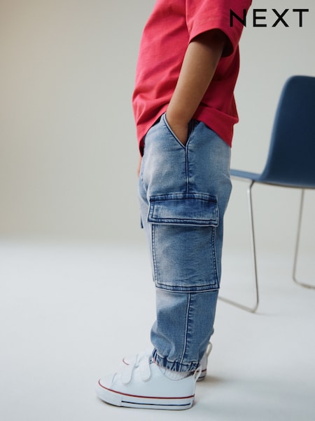 Mid Blue Comfort Stretch Wide Cargo Jeans (3mths-7yrs) (H41438) | OMR8 - OMR9