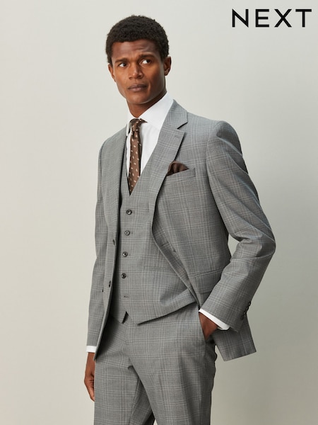 رمادي - عادي - رمادي - Slim Ft Check Suit Jacket (H41450) | ‏455 د.إ.‏