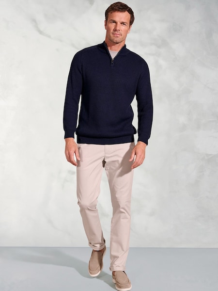 Brook Taverner Blue Fine Rib 1/4 Neck Jumper (H41585) | €86