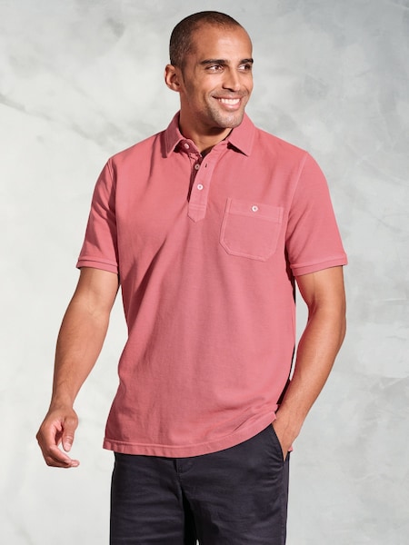 Brook Taverner Pink Garment Dye Pique 100% Cotton Polo Shirt (H41595) | 247 QAR