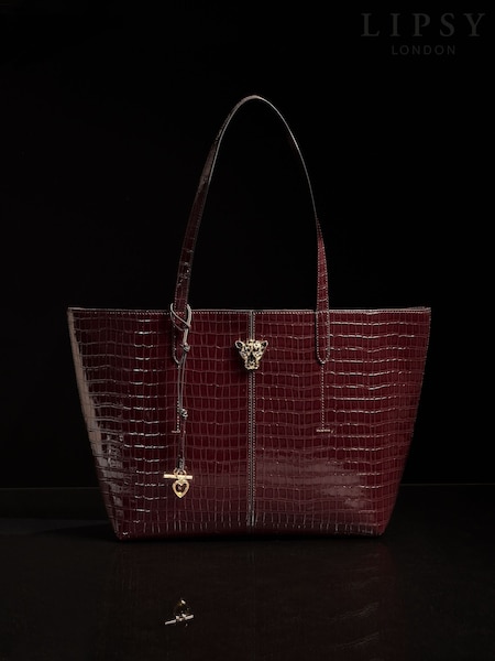 Lipsy Burgundy Red Croc Effect Shopper Tote Bag (H41639) | R$ 415