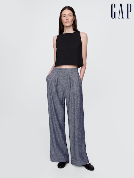 Gap Navy Blue 365 High Waisted Linen-Blend Trousers (H41691) | €70