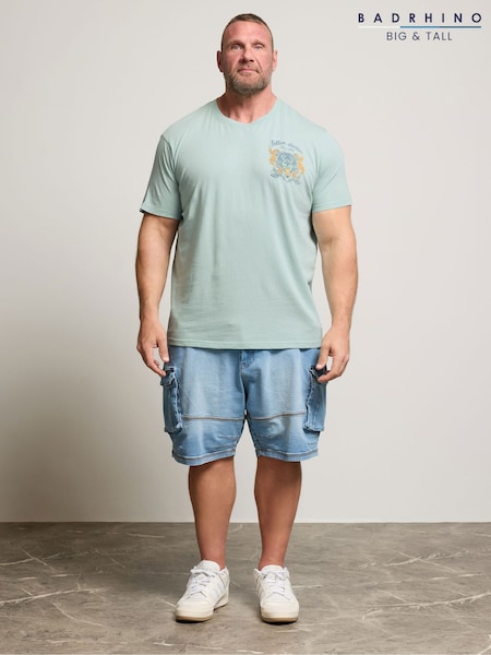 BadRhino Big & Tall Blue 100% Cotton Acid Wash Tiger Print T-Shirt (H41694) | AED140