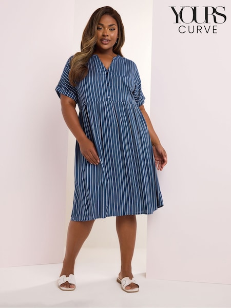 Yours Curve Blue Stripe Notchneck Dress (H41708) | €48