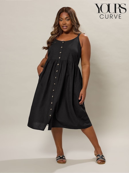 Yours Curve Black Linen Sundress (H41709) | R$ 335
