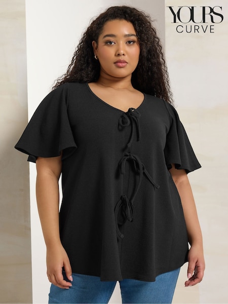 Yours Curve Black Bow Front Angel Sleeve Blouse (H41730) | €37