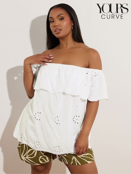 Yours Curve White Broderie Bardot Blouse (H41733) | €39