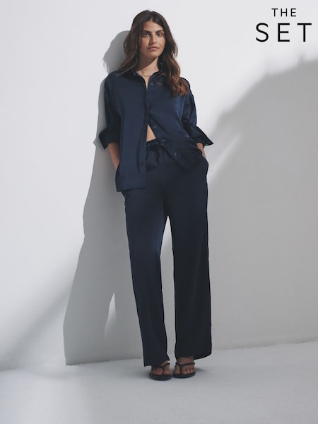The Set Navy Blue Satin Shirt and Trousers Co-Ord (H41758) | €59