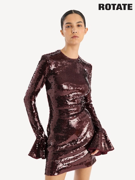 Rotate Red Sequins Long Sleeve Mini Dress (H41779) | SGD 561