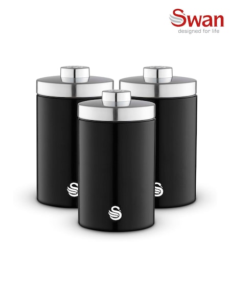 Swan Set of 3 Black Townhouse Canisters (H41790) | €36