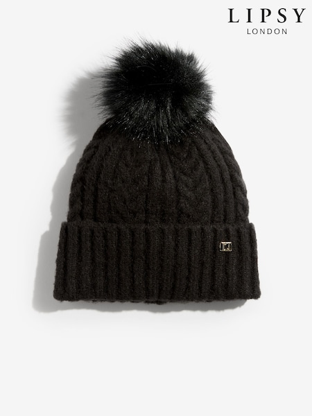 Preto - Lipsy Cosy Cable Pom Hat (H41972) | R$ 120