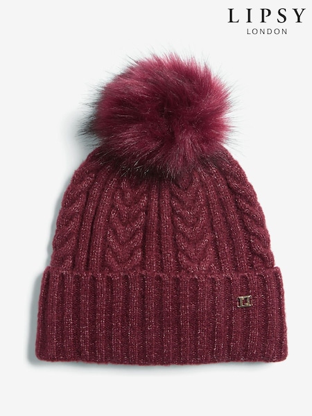 Vermelho Borgonha - Lipsy Cosy Cable Pom Hat (H41978) | R$ 120
